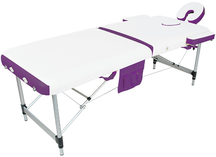Стол массажный складной (переносной) алюминиевый JFAL01A 2-секционный белый/фиолетовый